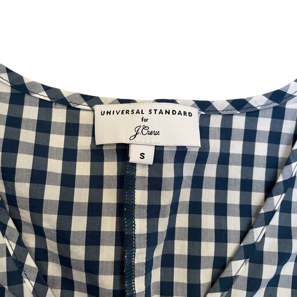 J Crew x Universal Standard Gingham Tie Sleeve Peplum Top - Picture 3 of 9
